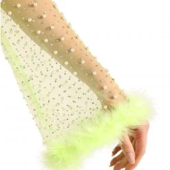 Hot & Delicious Black Bead New Arrivals Glamour Girl Pearl Studded Marabou Skirt Set