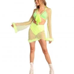 Hot & Delicious Black Bead New Arrivals Glamour Girl Pearl Studded Marabou Skirt Set