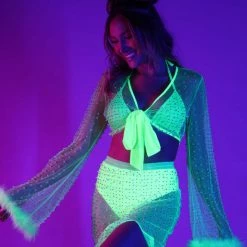 Hot & Delicious Black Bead New Arrivals Glamour Girl Pearl Studded Marabou Skirt Set