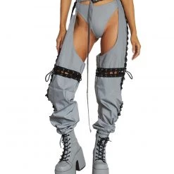 Hot & Delicious Black Bead Let There Be Light Reflective Cross-Stitched Chaps