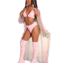 Hot & Delicious Black Bead New Arrivals Lover Mesh Ruffled Cover Up