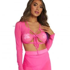 OhYes Clothing Pink Power Mesh Lace Up Top