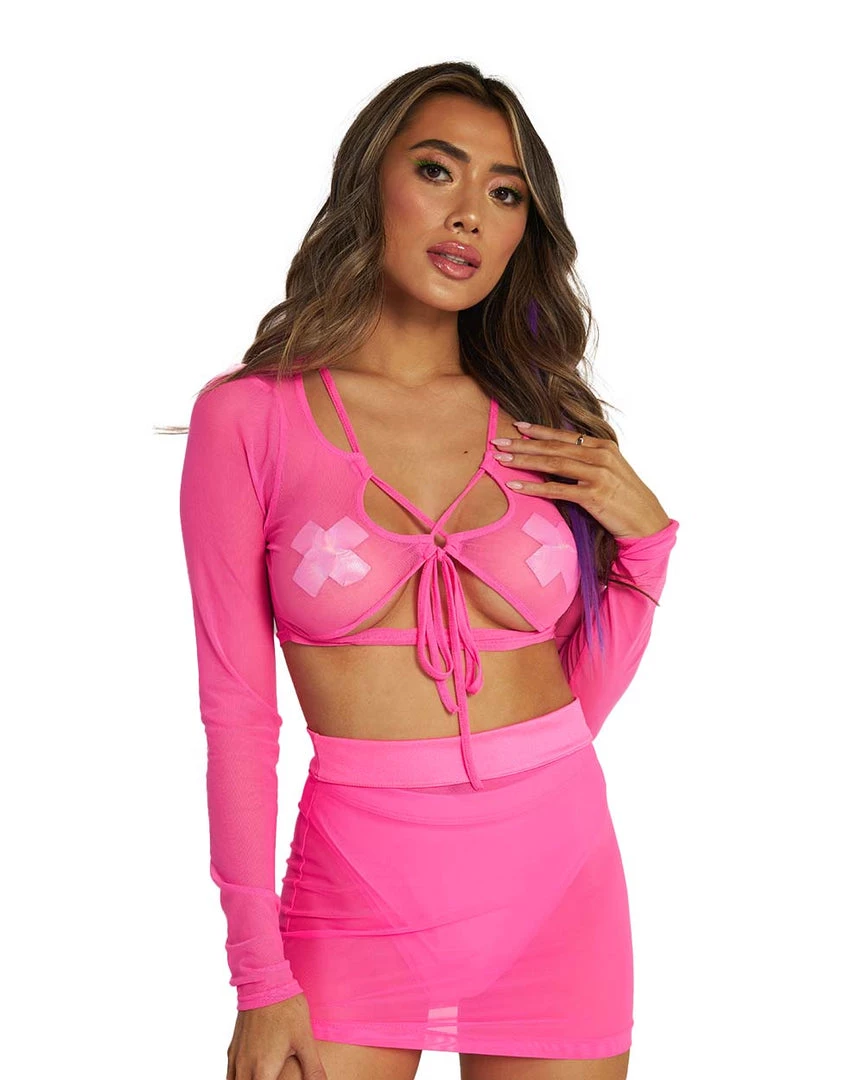OhYes Clothing Pink Power Mesh Lace Up Top 3 OhYes Clothing Pink Power Mesh Lace Up Top