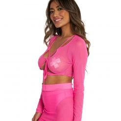OhYes Clothing Pink Power Mesh Lace Up Top 14 OhYes Clothing Pink Power Mesh Lace Up Top