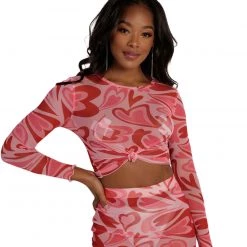 Rock & Rose Tops Queen Of Hearts Mesh Long Sleeve Top