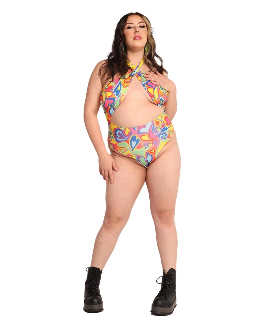 Cherry Mellow, Inc. Rainbow Groovy Hearts Halter Bodysuit 11 Cherry Mellow, Inc. Rainbow Groovy Hearts Halter Bodysuit