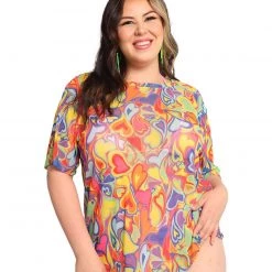 Rock & Rose Rainbow Groovy Hearts Mesh Oversized Tee New Arrivals 17 Rock & Rose Rainbow Groovy Hearts Mesh Oversized Tee New Arrivals