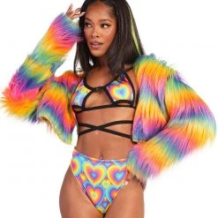 Western Fashion New Arrivals Rainbow In My DNA Fur Crop Jacket