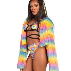 Western Fashion New Arrivals Rainbow In My DNA Fur Crop Jacket