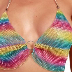 Hot & Delicious Black Bead Clothing Rainbow Kisses O-Ring Crop Top