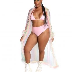 Hot & Delicious Black Bead Clothing Rainbow Radiance Long Sleeve Mesh Kimono