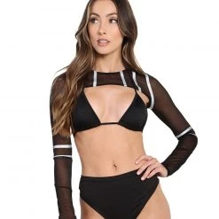 Banjul Clothing Reflective Wave Mesh Ultra Crop Long Sleeve