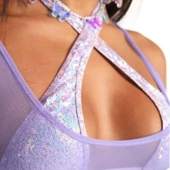 Roma Magic Dust Sequin Mesh Halter Top
