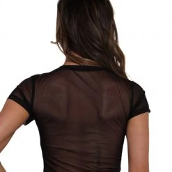 Clara Story Rave, Rave, Repeat Rhinestone Mesh Crop Top