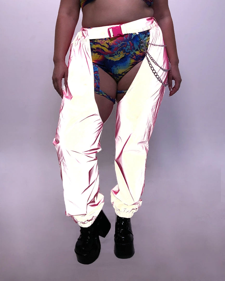 Hot & Delicious Black Bead Servin' Pink Looks Reflective Chained Chaps 9 Hot & Delicious Black Bead Servin' Pink Looks Reflective Chained Chaps