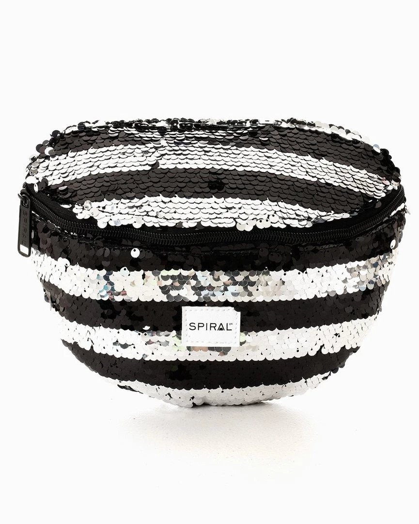 Spiral Industries Accessories Silver-Blackstripe Sequins Fanny Pack 3 Spiral Industries Accessories Silver-Blackstripe Sequins Fanny Pack