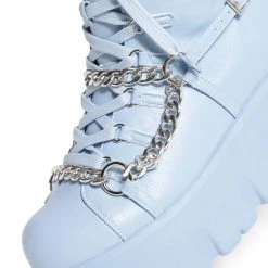Cape Robbin Stompz Chunky Chain Baby Blue Boots Shoes