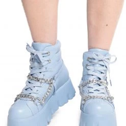 Cape Robbin Stompz Chunky Chain Baby Blue Boots Shoes