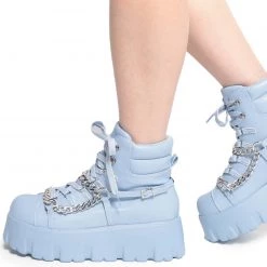 Cape Robbin Stompz Chunky Chain Baby Blue Boots Shoes
