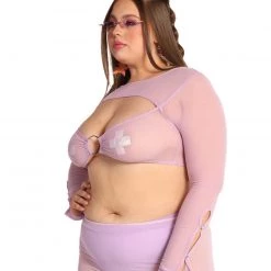 OhYes Clothing Sweet Lilac O-Ring Mesh Long Sleeve Crop Top 20 OhYes Clothing Sweet Lilac O-Ring Mesh Long Sleeve Crop Top