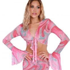 Hot & Delicious Black Bead Trending Now Sweet Swirlz Tie-Front Top