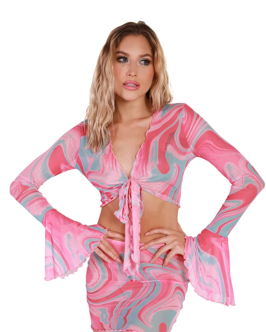 Hot & Delicious Black Bead Trending Now Sweet Swirlz Tie-Front Top 3 Hot & Delicious Black Bead Trending Now Sweet Swirlz Tie-Front Top