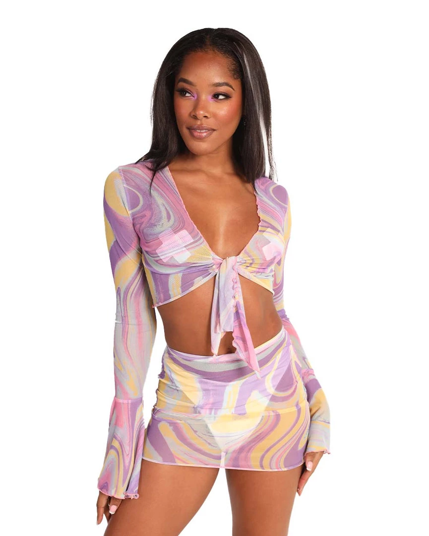 Hot & Delicious Black Bead Swirls World Tie Front Top 3 Hot & Delicious Black Bead Swirls World Tie Front Top