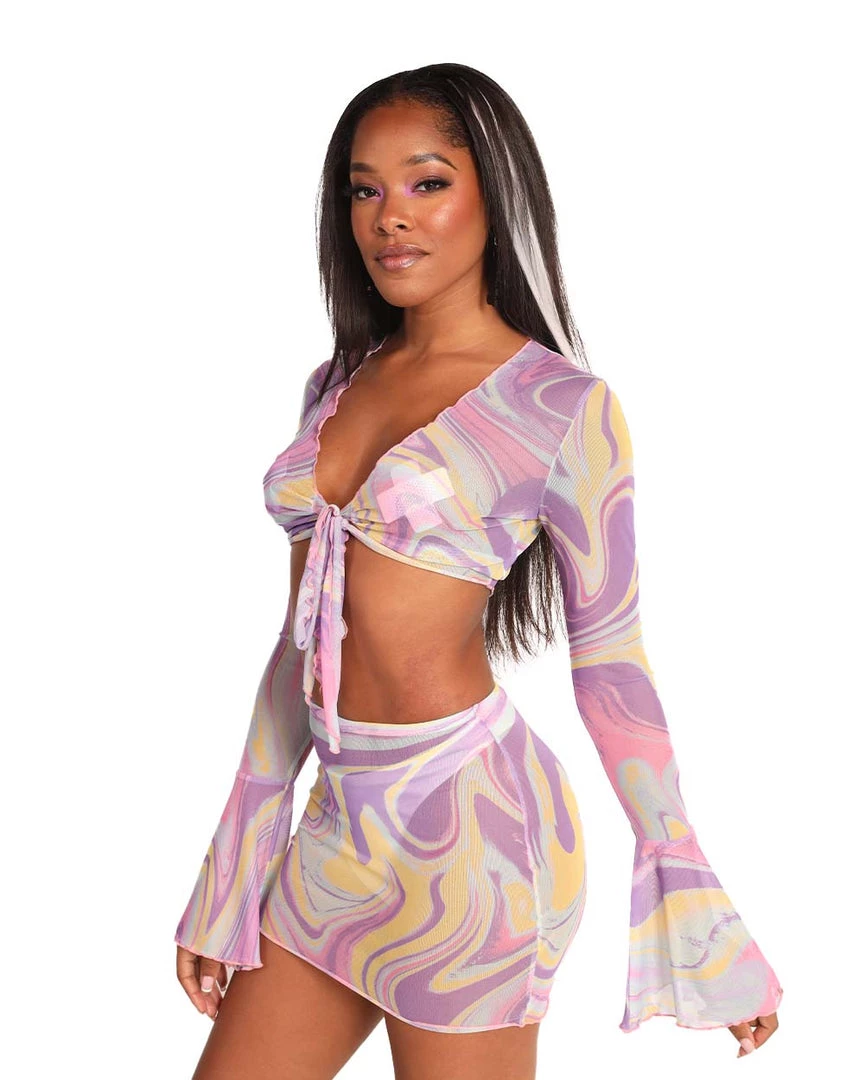 Hot & Delicious Black Bead Swirls World Tie Front Top 6 Hot & Delicious Black Bead Swirls World Tie Front Top