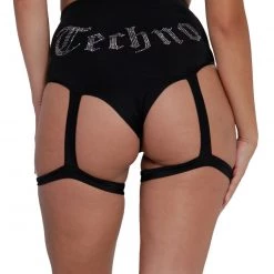 Clara Story Techno Queen Rhinestone Harness Booty Shorts Bottoms