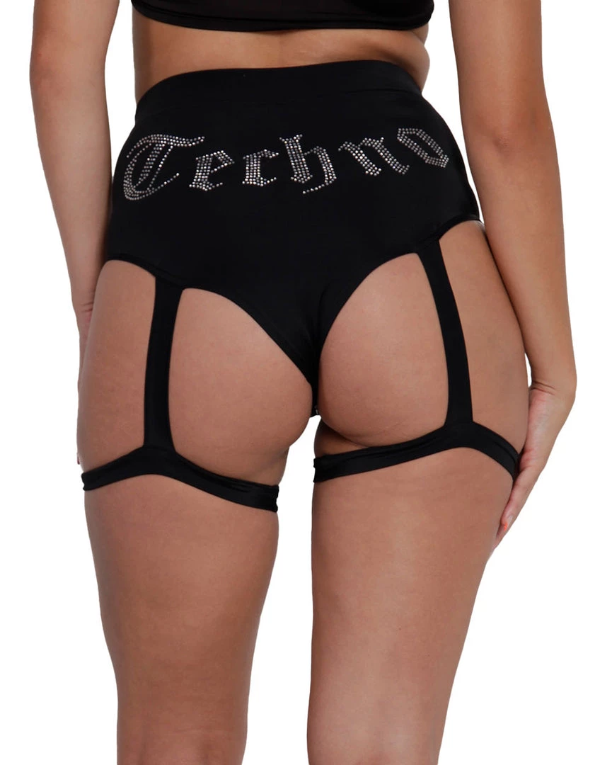 Clara Story Techno Queen Rhinestone Harness Booty Shorts Bottoms 3 Clara Story Techno Queen Rhinestone Harness Booty Shorts Bottoms