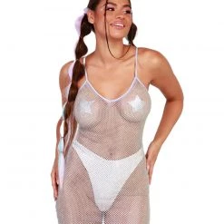 Hot & Delicious Black Bead Clothing The Real Deal Rhinestone Fishnet Dress