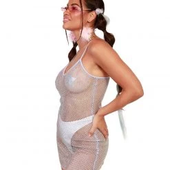 Hot & Delicious Black Bead Clothing The Real Deal Rhinestone Fishnet Dress