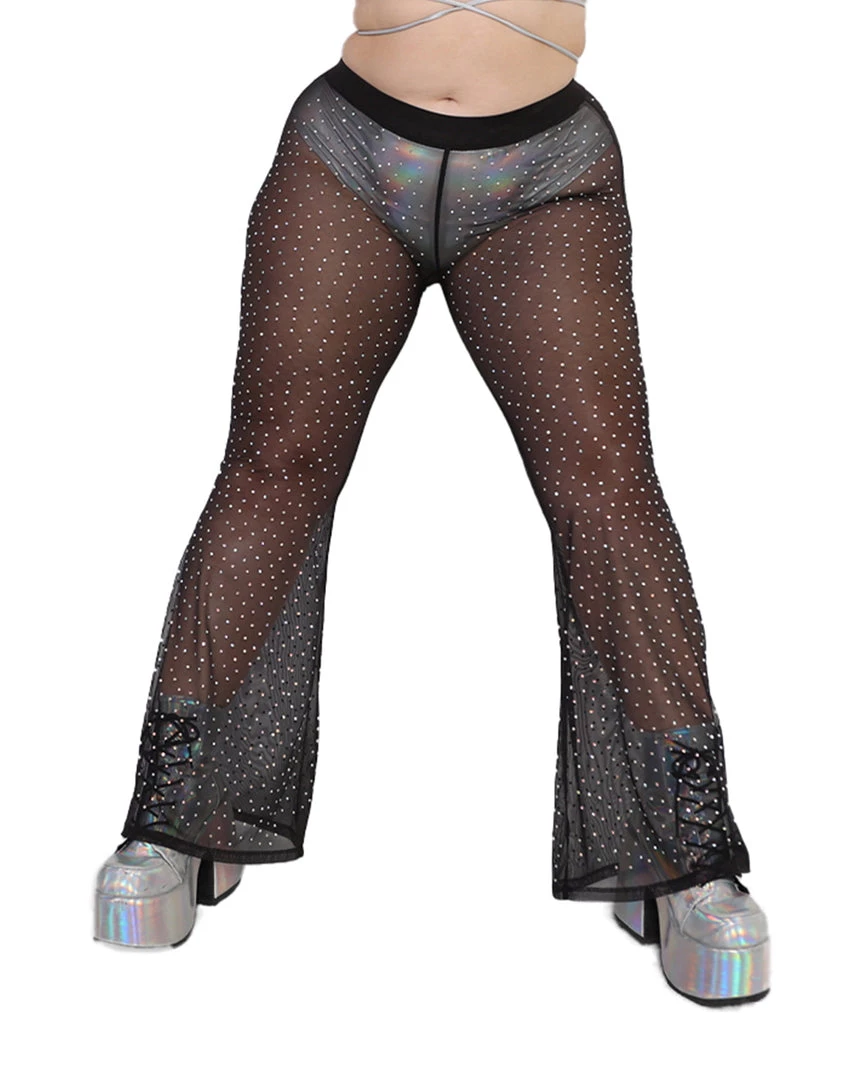 OhYes Unapologetic Rhinestone Mesh Bell Bottoms 8 OhYes Unapologetic Rhinestone Mesh Bell Bottoms