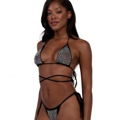 Hot & Delicious Black Bead Video Vixen Rhinestone Two-Piece Bikini Set Dresses & Sets
