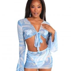 Hot & Delicious Black Bead Clothing Wavy & Glossy Tie Front Top