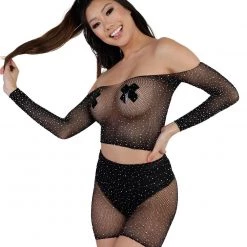 Leg Avenue Come On Ova Fishnet Rhinestone Biker Shorts Set