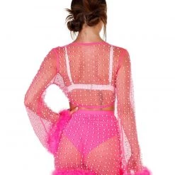 Hot & Delicious Black Bead New Arrivals Glamour Girl Pearl Studded Marabou Skirt Set