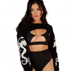 Rock & Rose Clothing Glowing Dragon Long Sleeve Ultra Crop