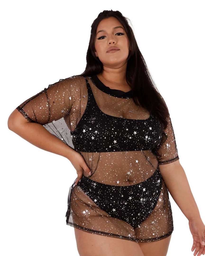 OhYes Holo Star Oversized Mesh Tee Tops
