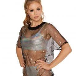 OhYes Holo Star Oversized Mesh Tee Tops