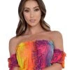 Hot & Delicious Black Bead Rainbow Sunrise Ruffled Crop Top