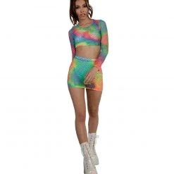 One By One Apparel Tie-Dye Lover Fishnet Crop Top