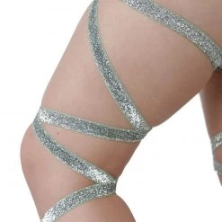 Andrew - Agent Plus Pair Of Non-Slip Silver Glitter Leg Wraps