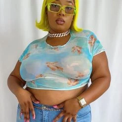 Hot & Delicious Black Bead No Angel Mesh Crop Top