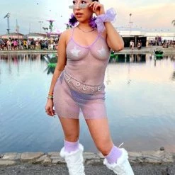 Hot & Delicious Black Bead Clothing The Real Deal Rhinestone Fishnet Dress